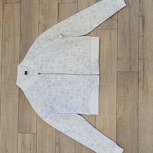 Balance Athletica White Patterned Cropped Bomber Flight Jacket - Size Medium
